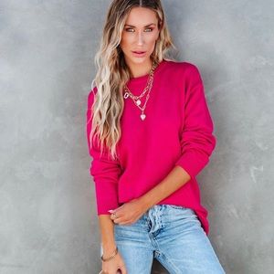 Vici Collection: KOREY KNIT OVERSIZED PULLOVER SWEATER - BRIGHT PINK